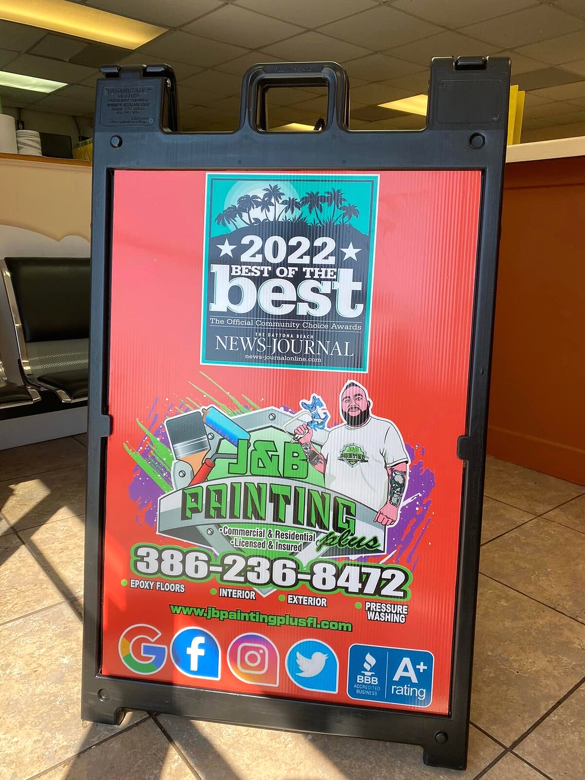 J and B Painting Plus A-frame sign
