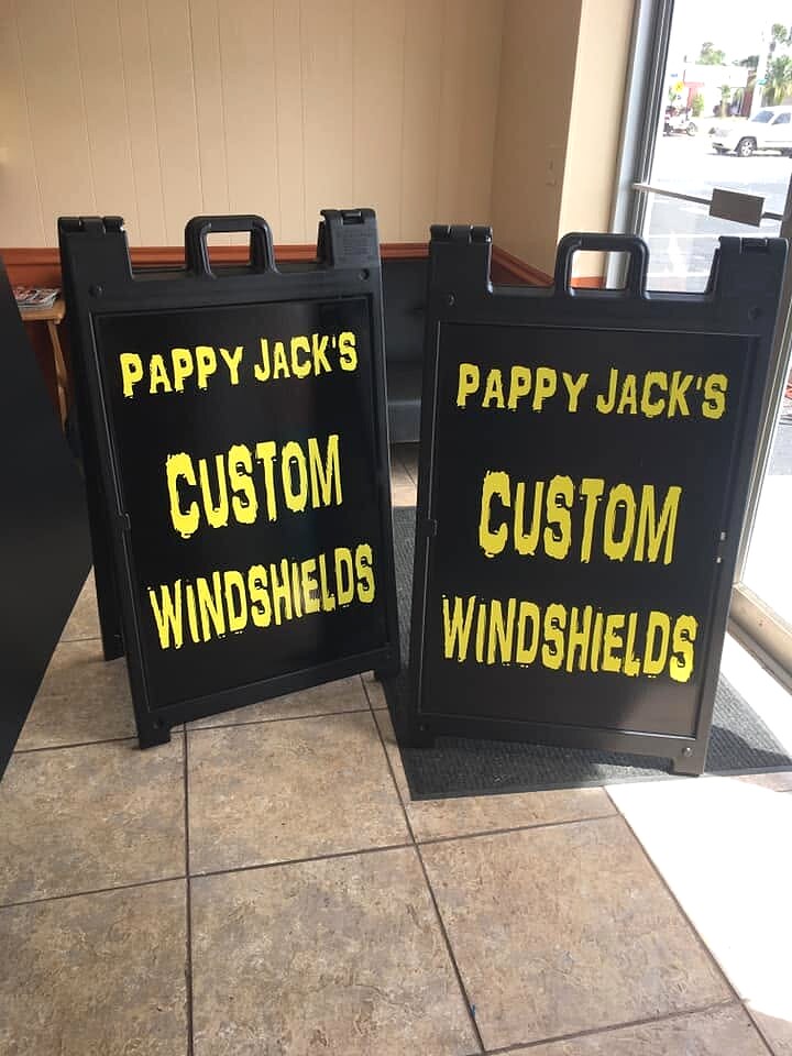 Pappy Jack's Custom Windshields A-frame signs