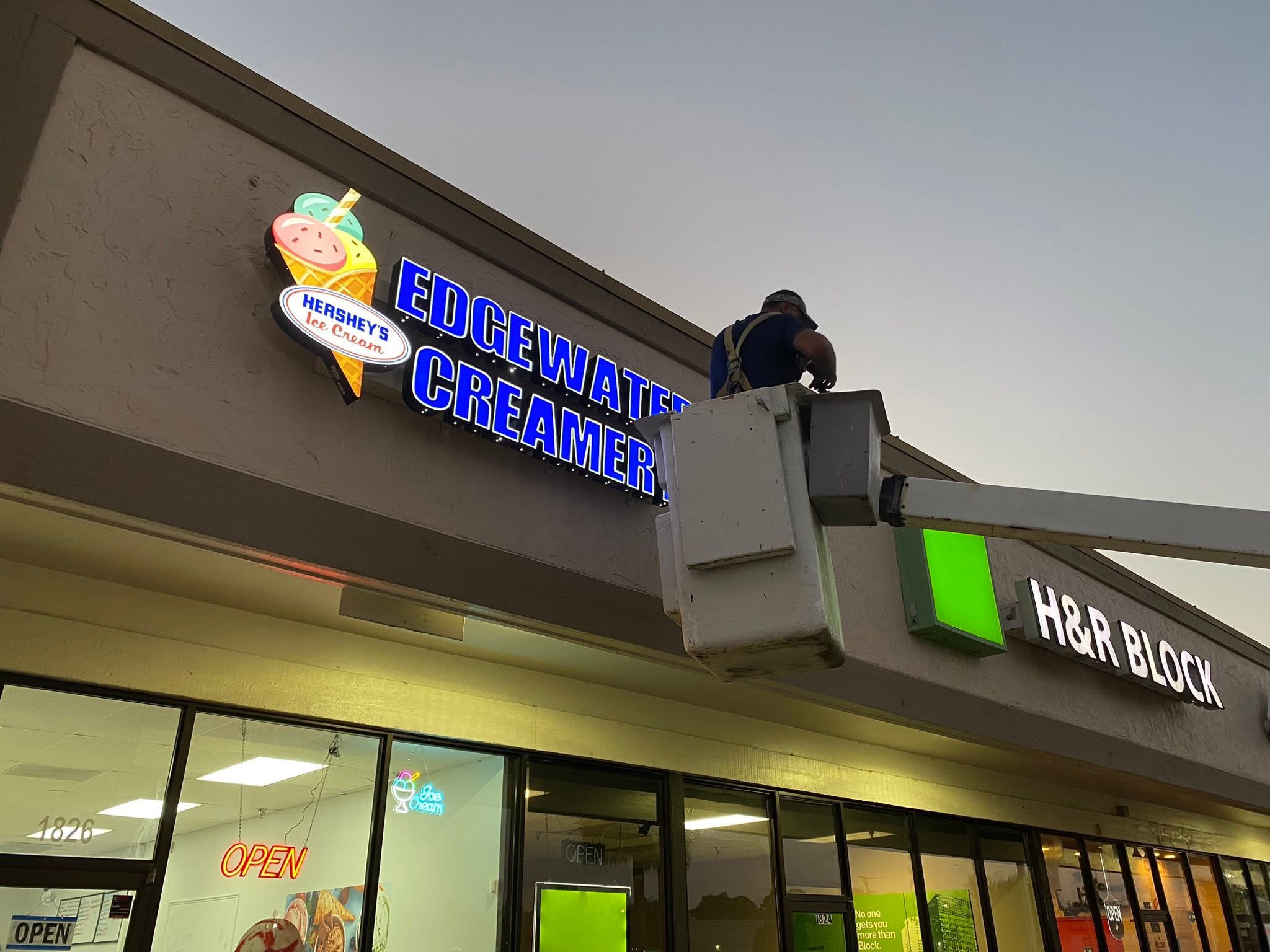 Edgewell Creamery illuminated channel letters