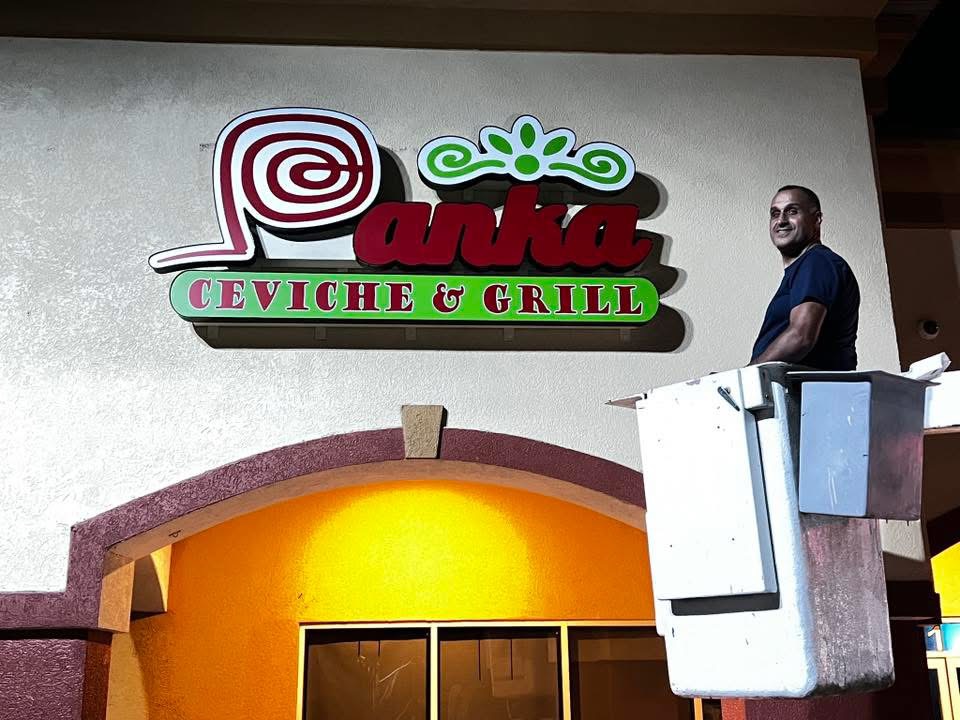 Lanka Ceviche and Grill illuminated channel letters