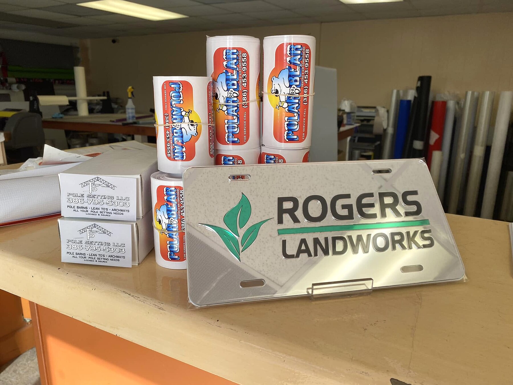 Custom business decals, labels and license plate