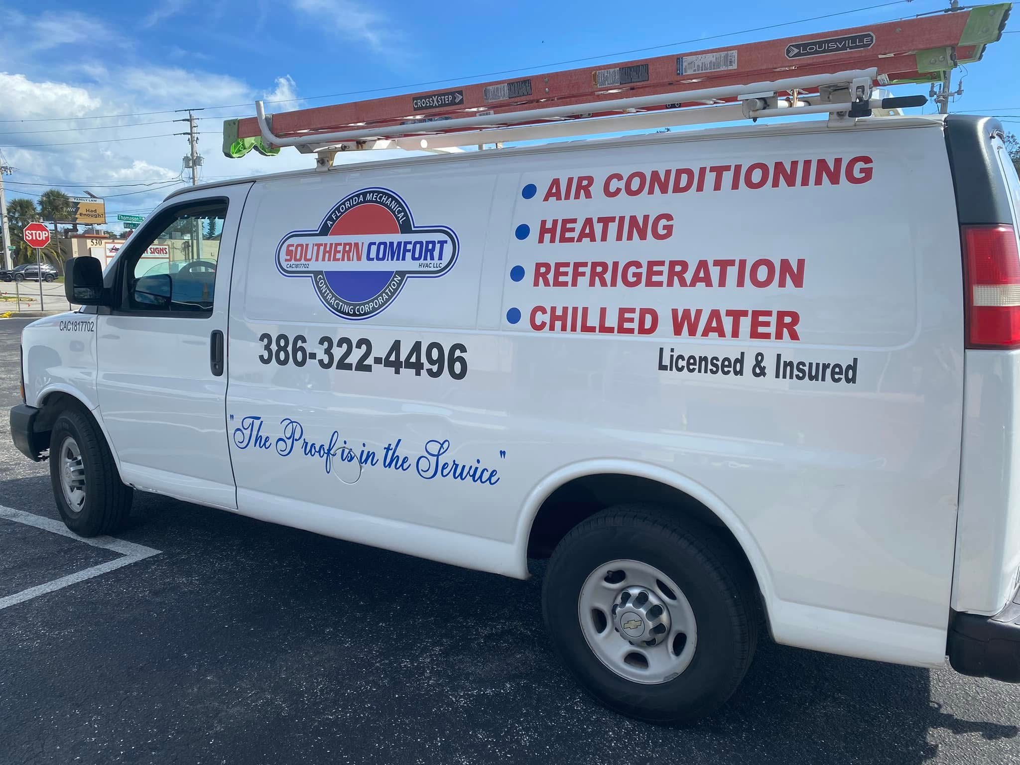 Complete Southern Comfort HVAC service van with lettering